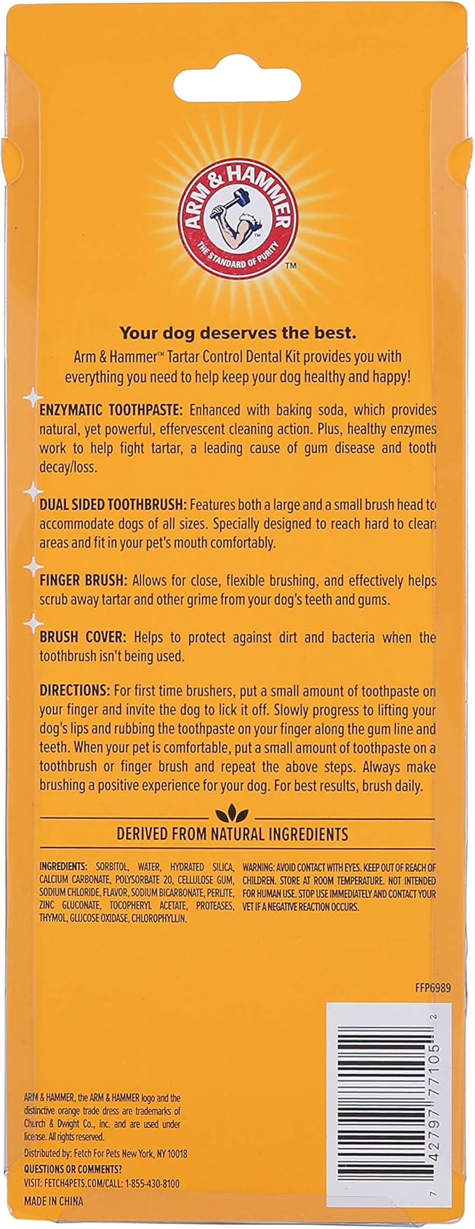 Arm & Hammer for Pets Tartar Control Kit for Dogs | Contains Toothpaste, Toothbrush & Fingerbrush | Reduces Plaque & Tartar Buildup, 3-Piece Kit, Banana Mint Flavor