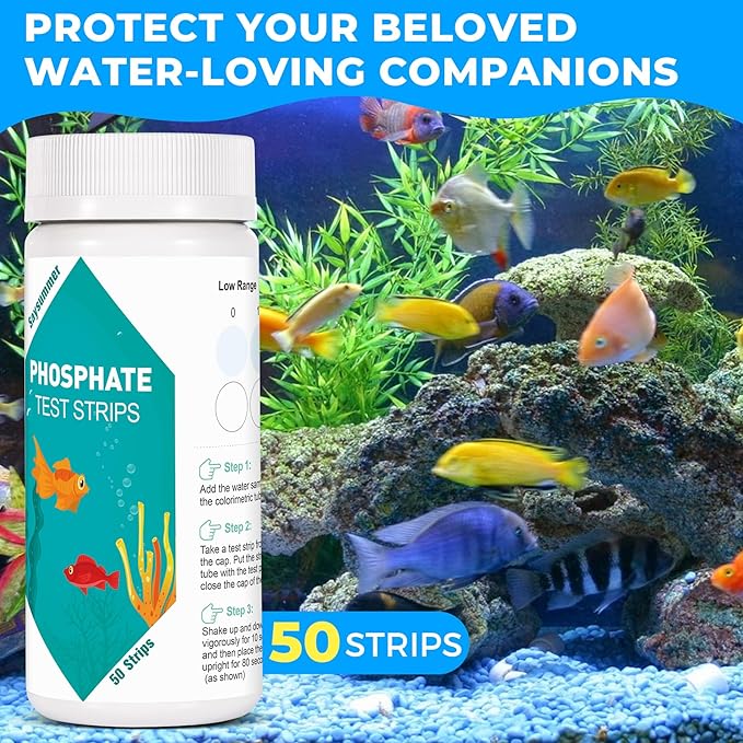 Phosphate Test Kit, 50 Count Aquarium Phosphate Test Strips, Aquarium Water Test Kit Fast & Easy Testing Phosphate for Freshwater & Saltwater