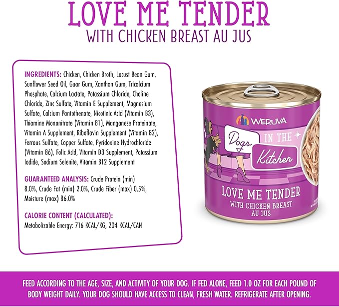 Weruva Dogs in The Kitchen, Love Me Tender with Chicken Breast Wet Dog Food, 10oz Can (Pack of 12)