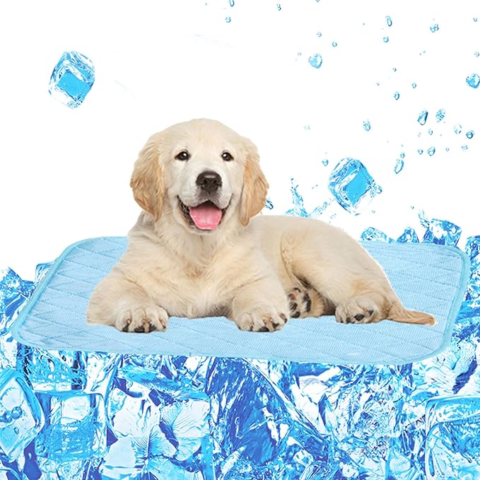 SEIS Dog Ice Pad Ice Silk Cats Kennel Mat Pet Cooling Pad Summer Cool Bamboo Mat Breathable Pad (Solid Blue, S