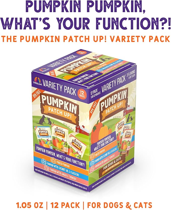 Weruva Pumpkin Patch Up! Pumpkin Pumpkin, What's Your Function Variety Pack for Dogs & Cats, 1.05oz Pouch (Pack of 12)