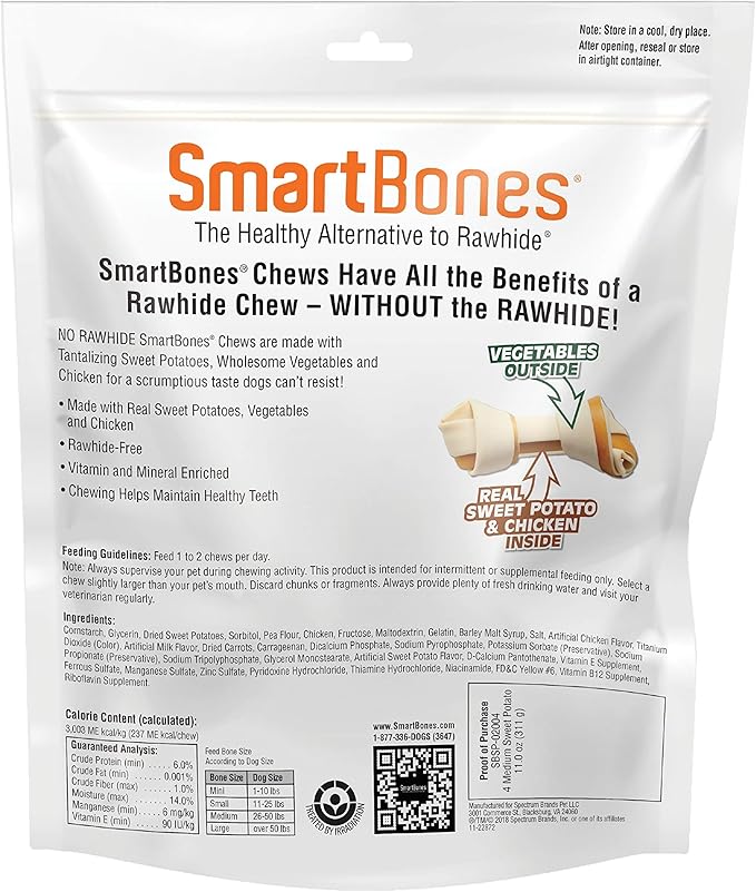 SmartBones Sweet Potato Dog Chew, Medium, 4 pieces/pack