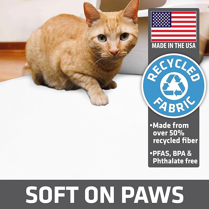 Drymate Original Cat Litter Mat, Contains Mess from Box, Protects Floors, Urine-Proof, Machine Washable, Soft on Kitty Paws, Absorbent, Waterproof (USA Made, Recycled Content) (28”x36”)(White)