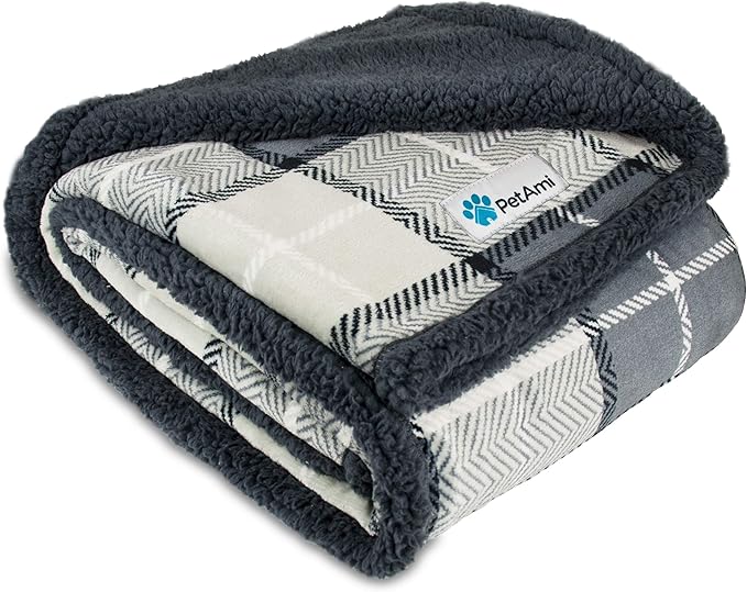 PetAmi WATERPROOF Dog Blanket for Bed, XL Dog Pet Blanket Couch Cover Protection, Sherpa Fleece Leakproof Bed Blanket for Crate Kennel Sofa Furniture Protector, Reversible Soft 80x60 Plaid Charcoal