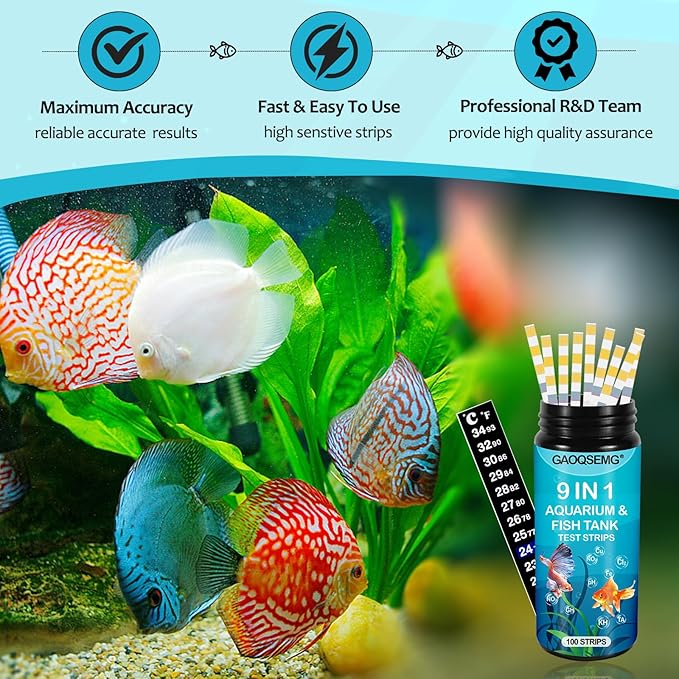 9-in-1 Water Testing Kit Aquarium,100 Strips Aquarium Water Test Strips,Freshwater Saltwater Fish Tank & Pond Fast & Accutate Testing for pH, Hardness, Chlorine, Nitrite,and More