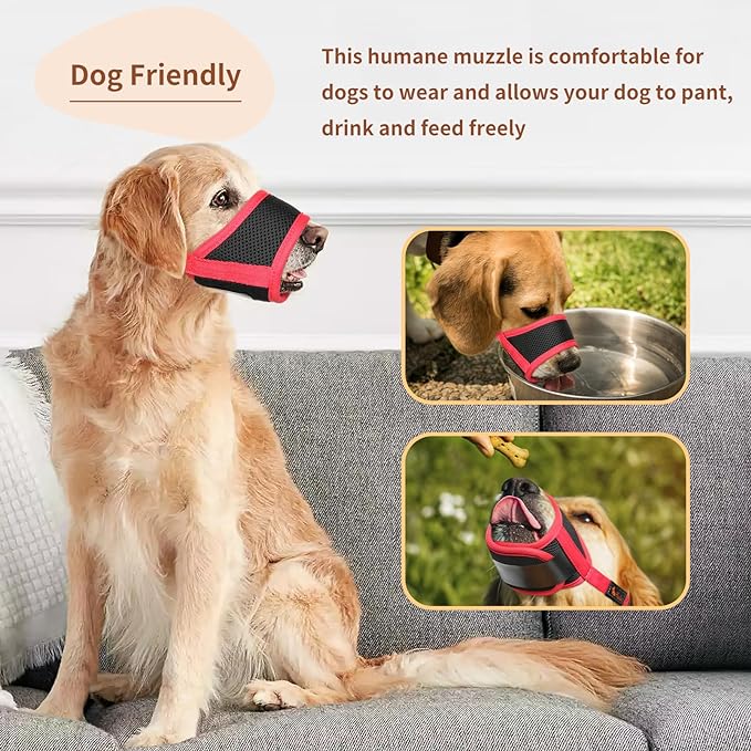 HEELE Dog Muzzle Nylon Soft Muzzle Anti-Biting Barking Secure,Mesh Breathable Pets Muzzle for Small Medium Large Dogs Red,Size L