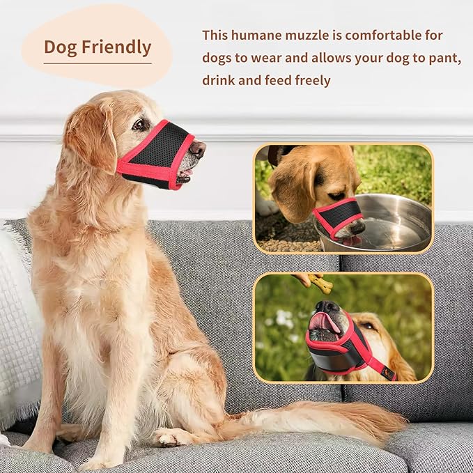 HEELE Dog Muzzle Nylon Soft Muzzle Anti-Biting Barking Secure,Mesh Breathable Pets Muzzle for Small Medium Large Dogs Red,Size M