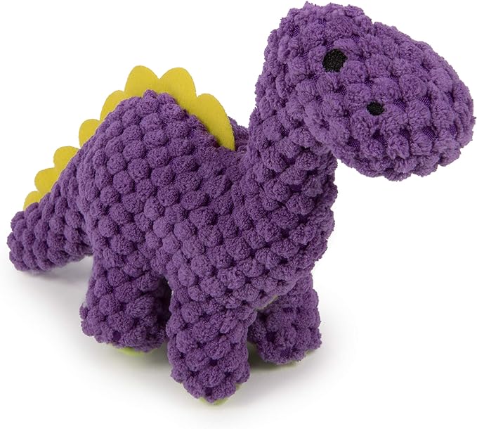 goDog Checkers Just for Me Dinos Bruto Squeaky Plush Dog Toy, Chew Guard Technology - Purple, Mini