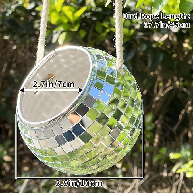 Bird Cage Disco Feeder - Creative Hanging Bird Disco Ball Feeder Seed Food Cup for Cage - Mirror Ball Bird Food Water Bowl for Cage - Wide Application Feeder for Wild Bird, Parrot