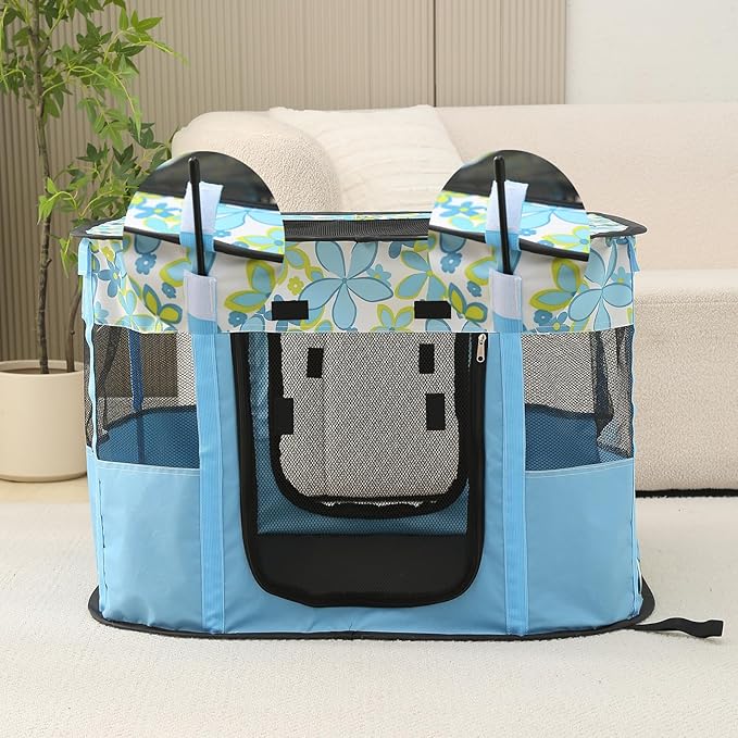 Foldable Pet Playpen, cat playpen, Puppy Play Pen for Indoors (XL, Blue)