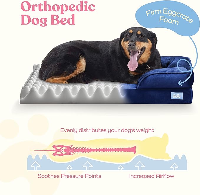 Orthopedic Sofa Dog Bed - Ultra Comfortable Dog Bed for X-Large Dogs - Breathable & Waterproof Pet Bed- Egg Foam Sofa Bed with Extra Head & Neck Support - Removable Washable Cover with Nonslip Bottom.