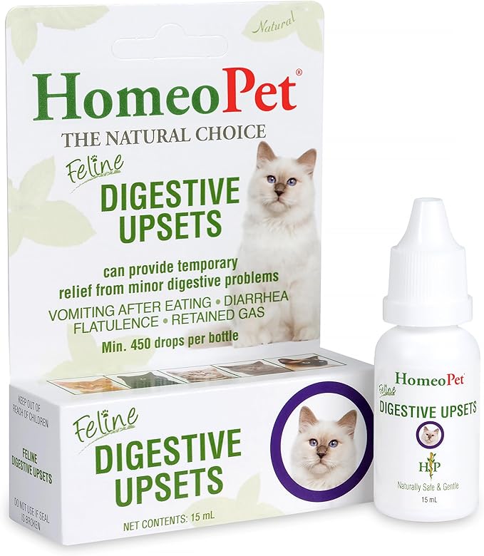 HomeoPet Feline Digestive Upsets, Natural Pet Digestive Support for Cats and Kittens, Safe and Natural Cat or Dog Medicine, 15 Milliliters