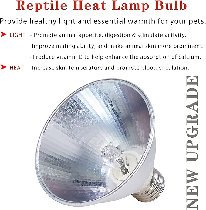 Reptile Heat Lamp Bulb Greenhouse Warming Bulb Reptile Light for Lizard, Turtle, Bearded Dragon, Hedgehogs, Snake Amphibians, Chicks, With 2 Bulb Beads (50 Watt). New Replaceable Bulbs Design