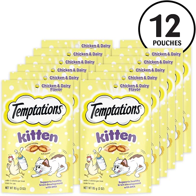 Temptations Kitten Treats, Chicken & Dairy, Crunchy and Soft Treat, 3 oz. (Pack of 12)