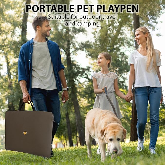 Pet Puppy Dog Playpen, Kitten Playpen Indoor/Outdoor, Portable Dog Play Pen Tent Crates Cage for Small Dog and Cat, Foldable Pop Up Dog Kennel Playpen with Waterproof Bottom & Top Cover, Brown