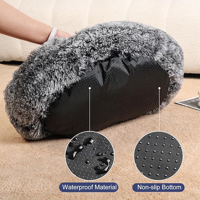 Aurako Cat Bed Dog Bed Round Cushion Pet Bed Mat Ultra Soft Plush Donut Sofa Comfortable Pillow Machine Washable Pet Cuddle Beds for Kitten Small Medium Large Dogs Cats 16" Black and White