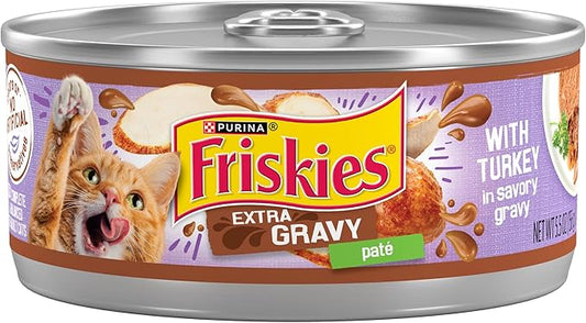 Purina Friskies Wet Cat Food Gravy Pate, Extra Gravy Pate With Turkey in Savory Gravy - (Pack of 24) 5.5 oz. Cans