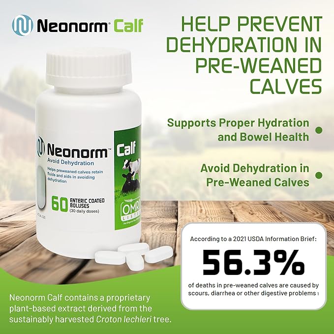 Jaguar Animal Health Neonorm Calf - Enteric Coated Supplement Boluses for Proper Hydration & Bowel Health - Plant-Based Product for Pre-Weaned Calves (60 Count)