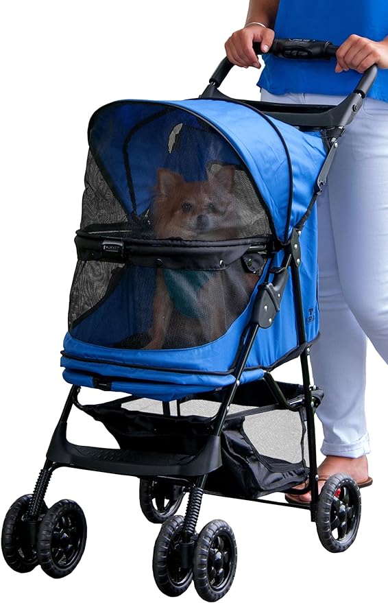 Pet Gear No-Zip Happy Trails Pet Stroller for Cats/Dogs, Zipperless Entry, Easy Fold with Removable Liner, Safety Tether, Storage Basket + Cup Holder, 3 Colors