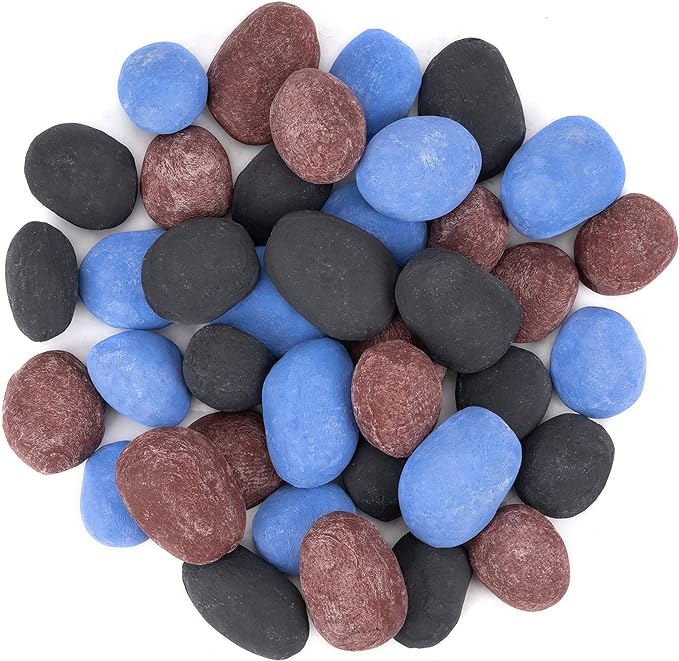 Stanbroil 24pcs Light Weight Ceramic Fiber Pebble Stones for Indoor Outdoor, Gas Inserts, Ventless, Vent Free, Electric, Outdoor Fireplaces and Fire Pits - Blue