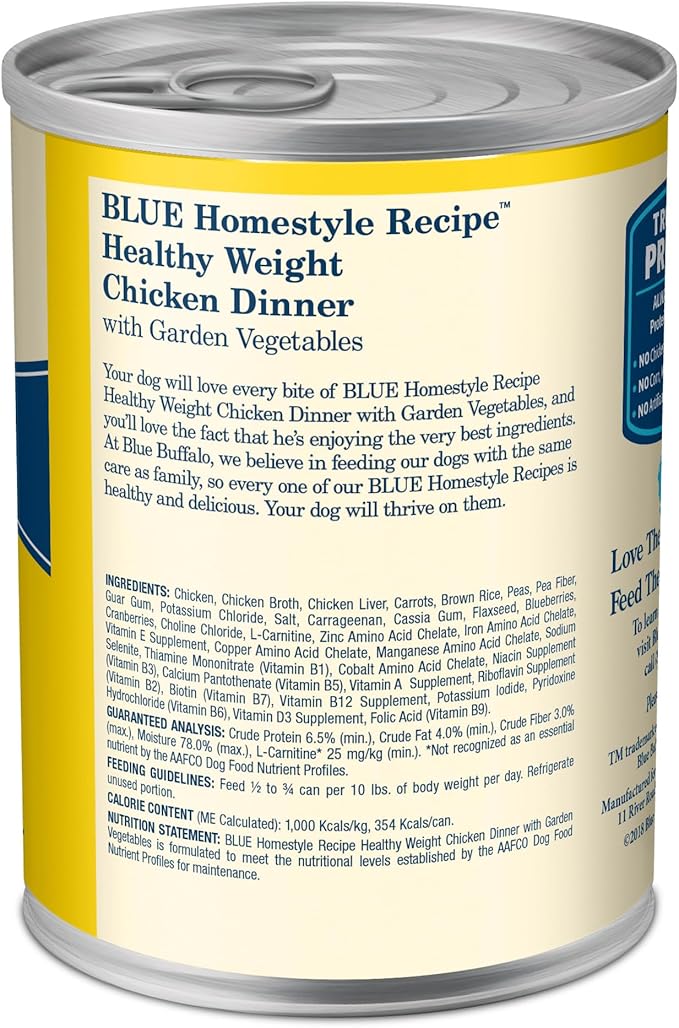 Blue Buffalo Homestyle Recipe Healthy Weight Adult Wet Dog Food, Beef Dinner With Garden Vegetables, 12.5-oz. Can (Pack of 12)