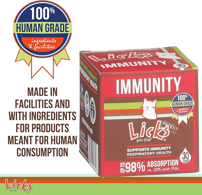 Licks Pill-Free Cat Immunity - Immune Support Cat Supplies - Respiratory Supplements for Cats - Cat Health Supplies - Gel Packets - 30 Use