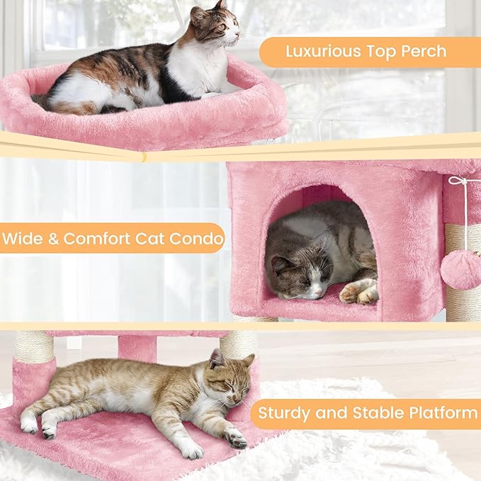 Yaheetech 23.5in Cat Tree Tower, Cat Condo with Sisal-Covered Scratching Posts, Cat House Activity Center Furniture for Kittens, Cats and Pets - Pink