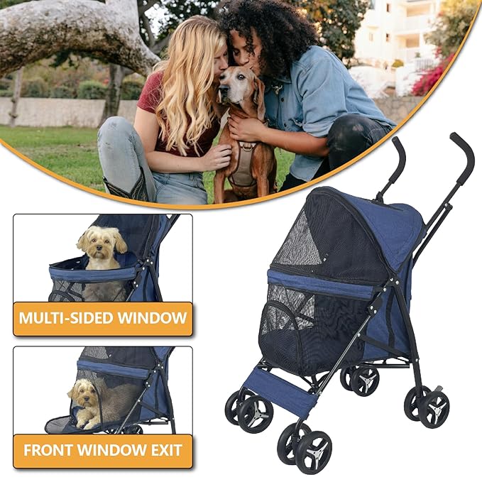 Umbrella shaped Lightweight 4 Wheel Dog Stroller for Medium Small Dogs, Portable Compact Pet Stroller with Breathable Mesh, Perfect for Travel,Jogging,up to 22lbs(Blue)