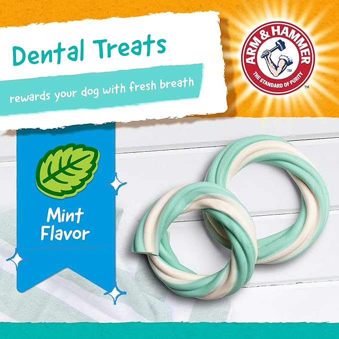 Arm & Hammer for Pets Ringers Dental Treats for Dogs Dog Dental Chews Fight Bad Dog Breath, Plaque & Tartar Without Brushing Fresh Mint Flavor, 4 Pack Dental Dog Chews (Pack of 4, 20 Count Total)