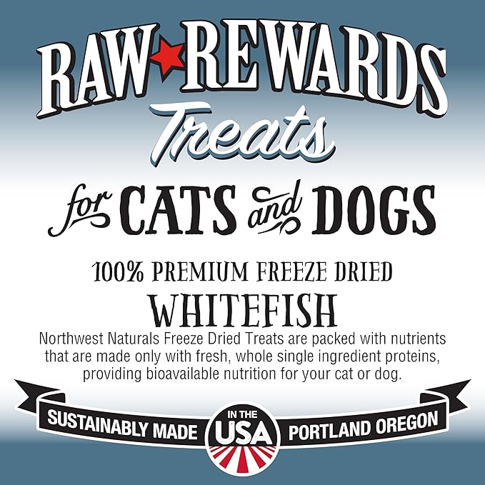 Northwest Naturals Raw Rewards Freeze-Dried Whitefish Treats for Dogs and Cats - Bite-Sized Pieces - Healthy, 1 Ingredient, Human Grade Pet Food, All Natural - 10 Oz (Packaging May Vary)