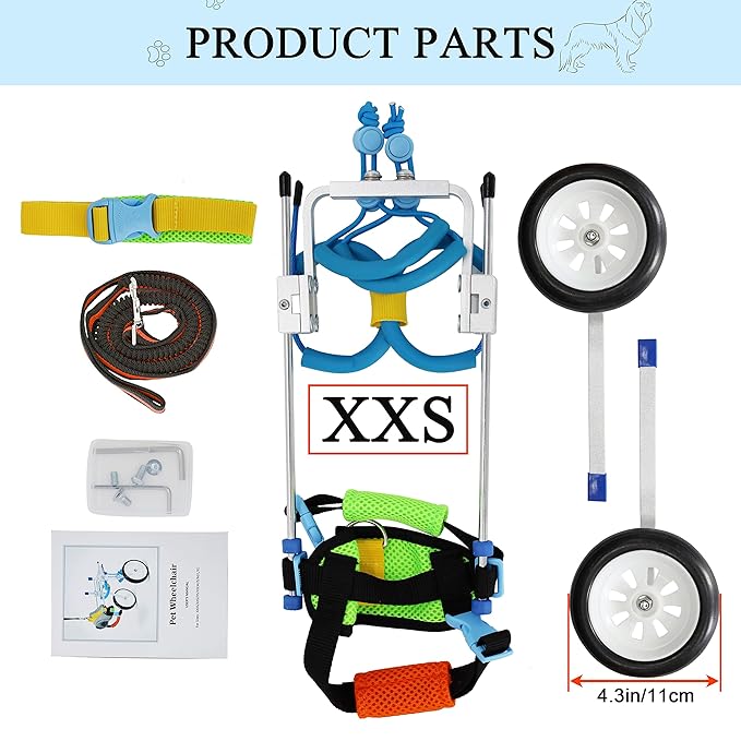 Adjustable Dog Cart/Wheelchair for Back Legs，Pet/Doggie Wheelchairs with Disabled Hind Legs Walking，Light Weight (7-Size)(XXS)