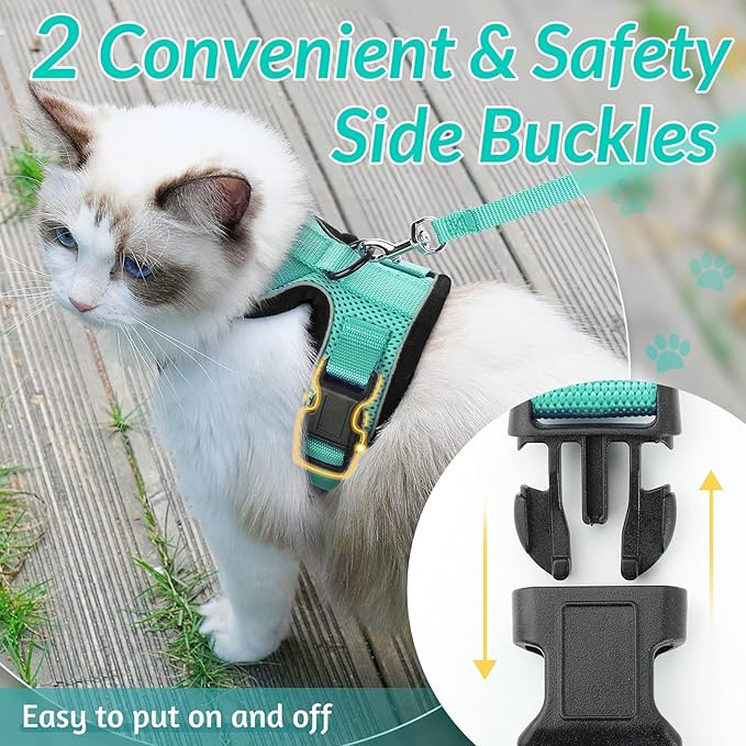 rabbitgoo Cat Harness and Leash for Walking, Escape Proof Soft Adjustable Vest Harnesses for Cats, Easy Control Breathable Reflective Strips Jacket, Emerald, XS