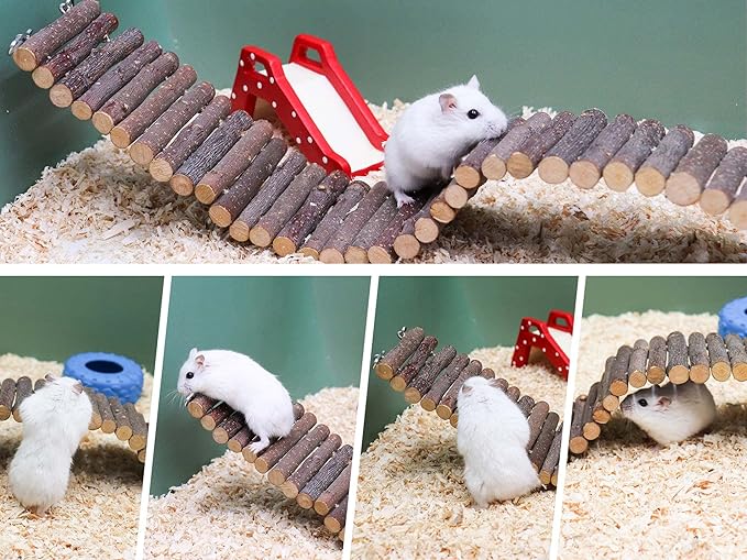 Rat Ladder Bridge, Wooden Hamster Climbing Ladder Toy, Small Animals Cage Accessories for Bird Parrot Hamster Mouse Rat Sugar Glider Hermit Crab Sugar Glider Chinchilla(23.62x3.14 Inches)