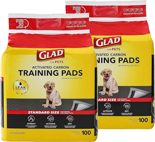 Glad for Pets Black Charcoal Puppy Pads 23" x 23" All-in-One | Puppy Potty Training Pads That ABSORB & NEUTRALIZE Urine Instantly | New & Improved Quality Puppy Pee Pads, 100 count - 2 Pack