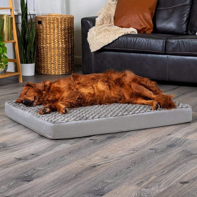 Furhaven Orthopedic Dog Bed for Large Dogs w/ Removable Washable Cover, For Dogs Up to 95 lbs - Ultra Plush Faux Fur & Suede Mattress - Gray, Jumbo/XL