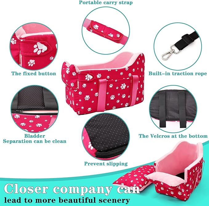 Cullaby Center Console Dog Car Seat Small under 15 lbs, dog console car seat for Small Dogs Middle (Pink)…