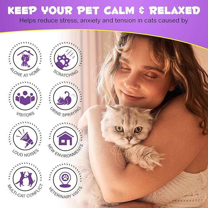 Cat Pheromones Calming Diffuser, 2 in 1 Cat Calming Starter Kit (Diffuser Head + 2pcs 48ml Vial) for 60 Days Use, Enhanced Cat Calming Diffuser Kit for Cat Anxiety Relief