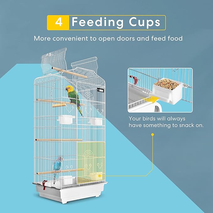 VIVOHOME 64 Inch Bird Cage with Play Top and Rolling Stand for Parrots Conures Lovebird Cockatiel Parakeets White