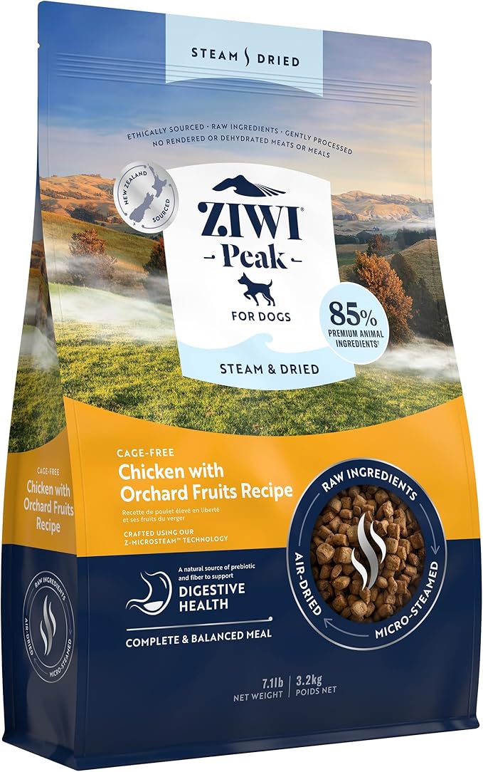 ZIWI Peak Steam & Dried Dog Food – Cage-Free Chicken with Orchard Fruits Recipe - High Protein, Digestive Health, Low Carb, for All Breeds and Lifestages (7.1lb)