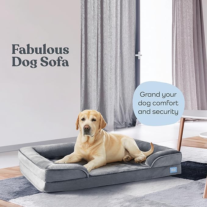 Orthopedic Sofa Dog Bed - Ultra Comfortable Dog Beds for X-Large Dogs - Breathable & Waterproof Pet Bed- Egg Foam Sofa Bed with Extra Head and Neck Support - Removable Washable Cover & Nonslip Bottom.