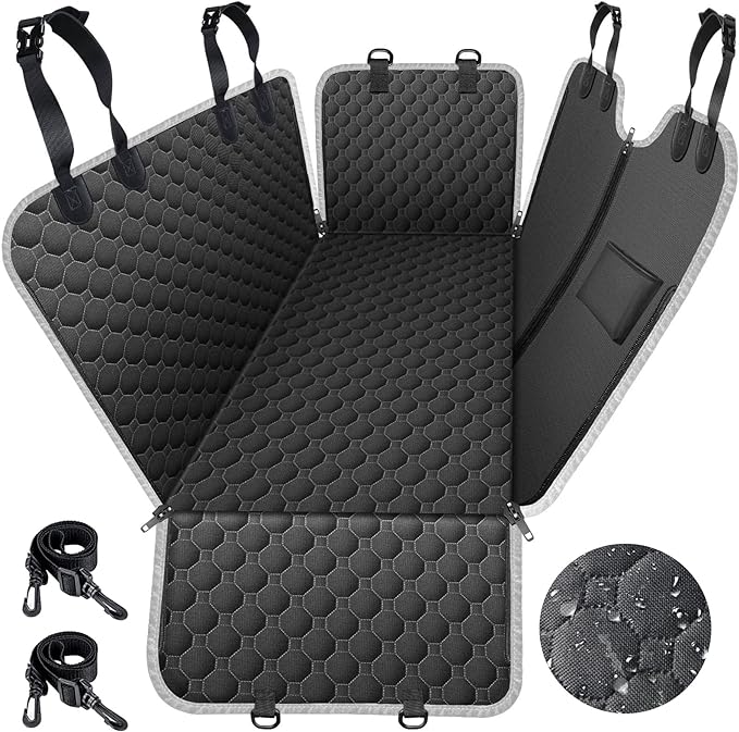 Mancro Dog Car Seat Cover for Back Seat, Waterproof Car Seat Protector for Dogs with Side Flaps, Scratchproof Dog Backseat Cover, Durable Nonslip Dog Hammock for Sedans, Trucks, SUVs, Standard