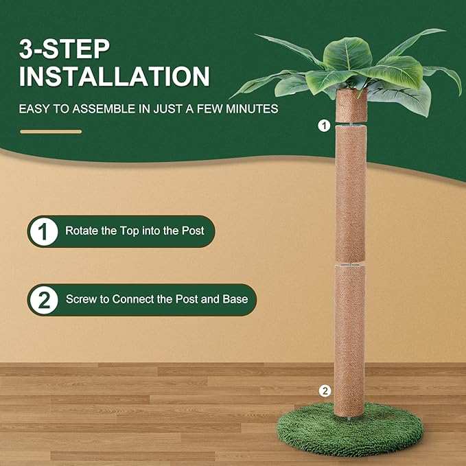 Odoland Cat Scratching Post - Indoor 33 inch Palm Tree Sisal Scratch Posts with Dangling Balls for Kitten and Large Cat - Vertical Scratcher Cute Cat Scratching Post Fun Cat Toy Green