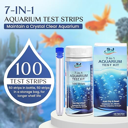 Aquarium Water Test Kit – 7 in 1 Fish Tank Water Testing Kit & eBook – Contains 100 Aquarium Test Strips & 1 Fish Tank Thermometer - Aquarium Test Kit Freshwater - Pond Water Test Kit