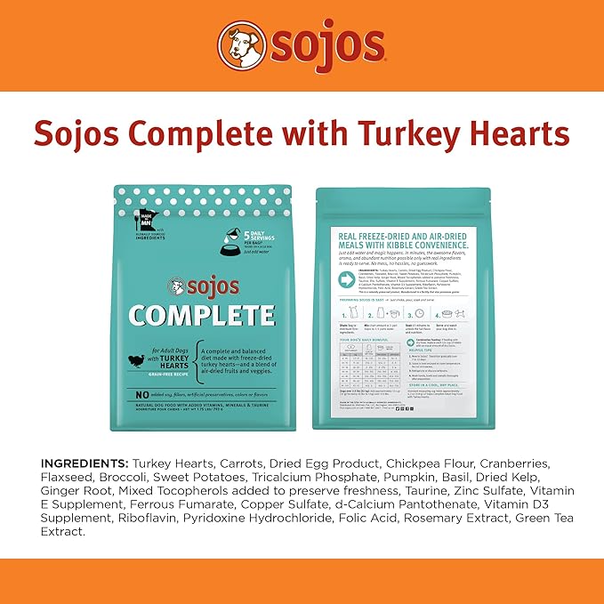 Sojos Complete Turkey Recipe Adult Grain-Free Freeze-Dried Raw Dog Food, 1.75 Pound Bag