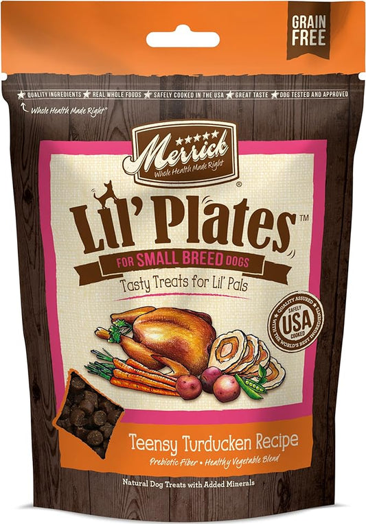 Merrick Lil’ Plates Grain Free Small Dog Treats, Natural Training Treats For Small Dogs, Teensy Turducken - 5 oz. Pouch