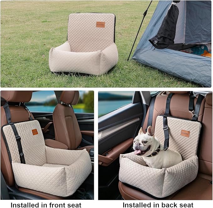 Dog Car Seat Pet Booster Seat Pet Travel Safety Car Seat,The Dog seat Made is Safe and Comfortable, and can be Disassembled for Easy Cleaning (Beige)