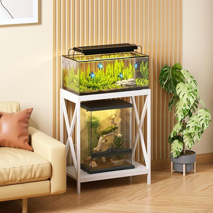 Fish Tank Stand, 10-20 Gallon Aquarium Stand Metal Frame for Fish Tank Accessories Storage, 2-tier Fish Tank Rack Shelf for Home Office, 24" L x 13" W x 28" H