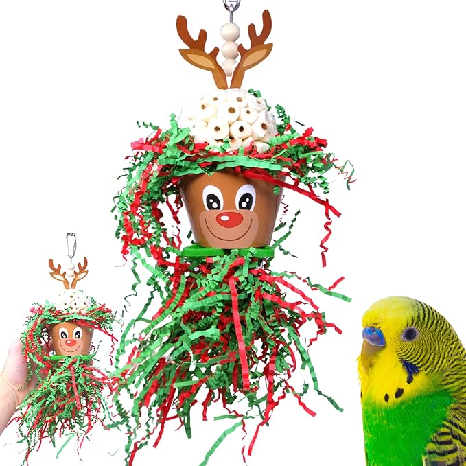 Bonka Bird Toys Christmas Elf Santa Snowman Reindeer Natural Sola Chew Forage Small Medium Bird Toy Cockatiel Parakeet Conures and Other Similar Birds (2437 Reindeer)