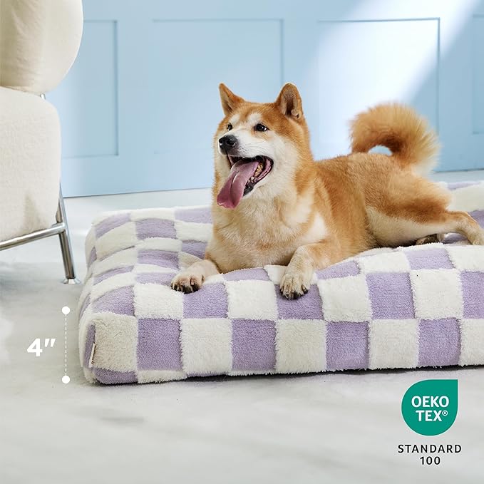 Lesure Large Dog Beds-Thick Shredded Chopped Foam Pet Bed, Dog Bed Indoor with Removable Cover, Cute Modern Fuzzy Plush & Anti Slip Bottom(36'x27', Purple)