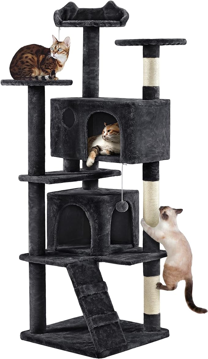 Yaheetech Multi-Level Cat Tree for Large Cats, with Cozy Condos for Indoor Cats